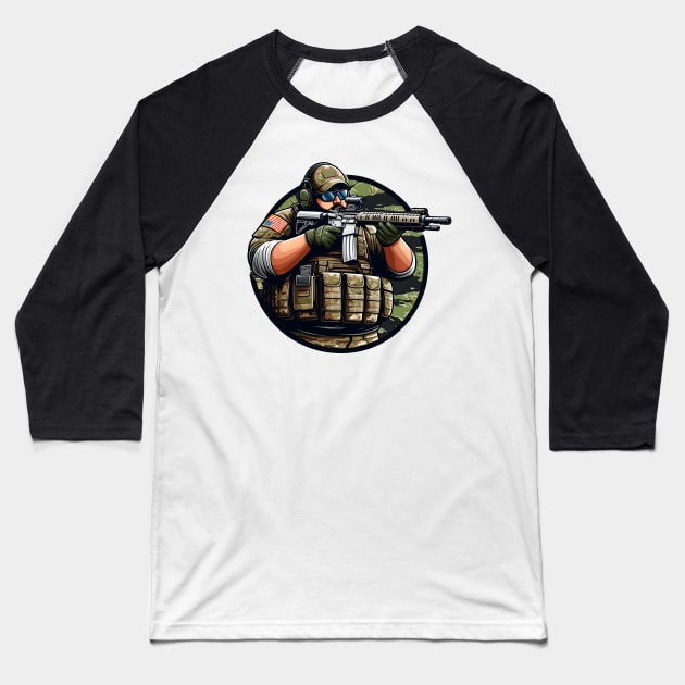 Tactical Fatman Baseball T-Shirt by Rawlifegraphic